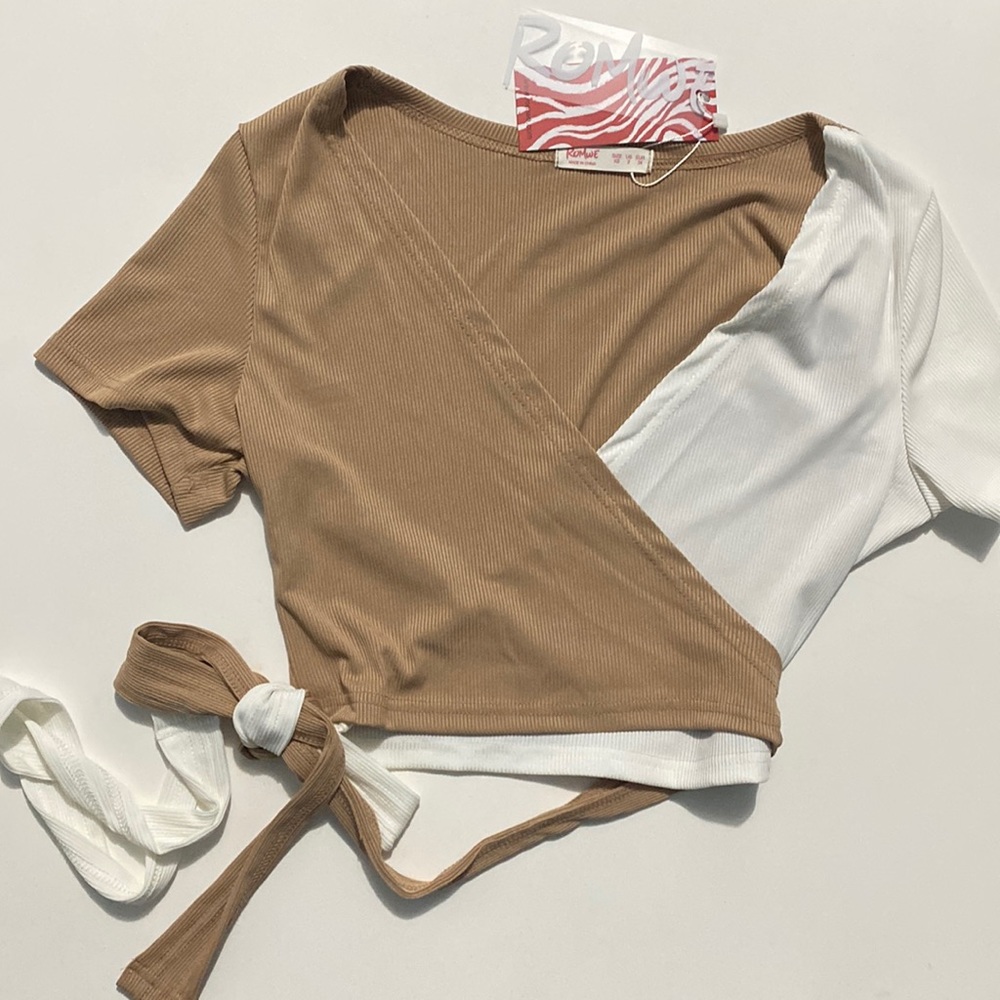 RomWe 2 Tone Wrap Crop Top, NWT